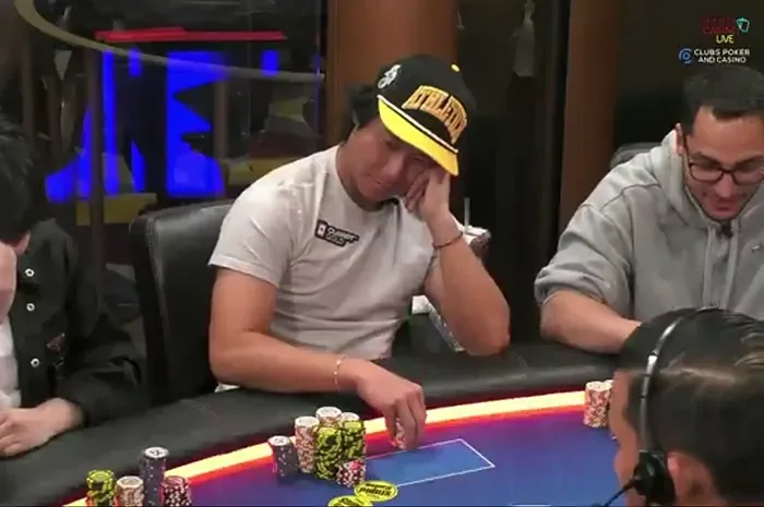 Rampage Poker Hustler Casino Live Downswing Ethan Rampage Yau head in hand during a losing Hustler Casino Live session