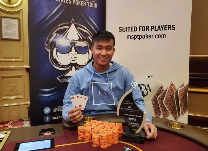 Rampage Poker MSPT Venetian Main Event Win Ethan Rampage Yau with the MSPT Venetian Main Event trophy in October 2021