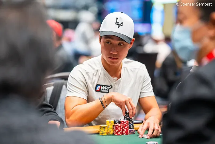 Rampage Poker WPT Global Ambassador Ethan Rampage Yau wearing a WPT Global patch at a tournament table