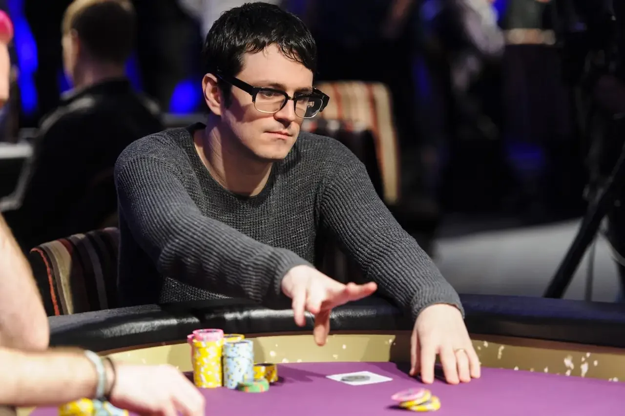 Isaac Haxton Final Table Isaac Haxton moving chips forward at a live tournament final table