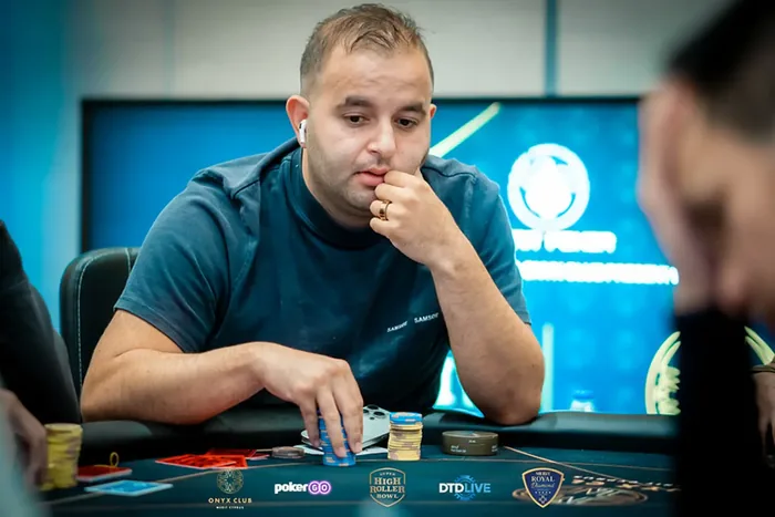 Kayhan Mokri Super High Roller Bowl Cyprus Kayhan Mokri thinking through a decision at the Super High Roller Bowl Series in Cyprus