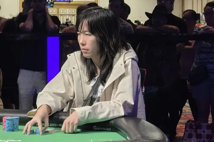 Skye Chen at the Poker Table Skye Chen studying her chips at the table during the WSOP 2026 Ladies Championship