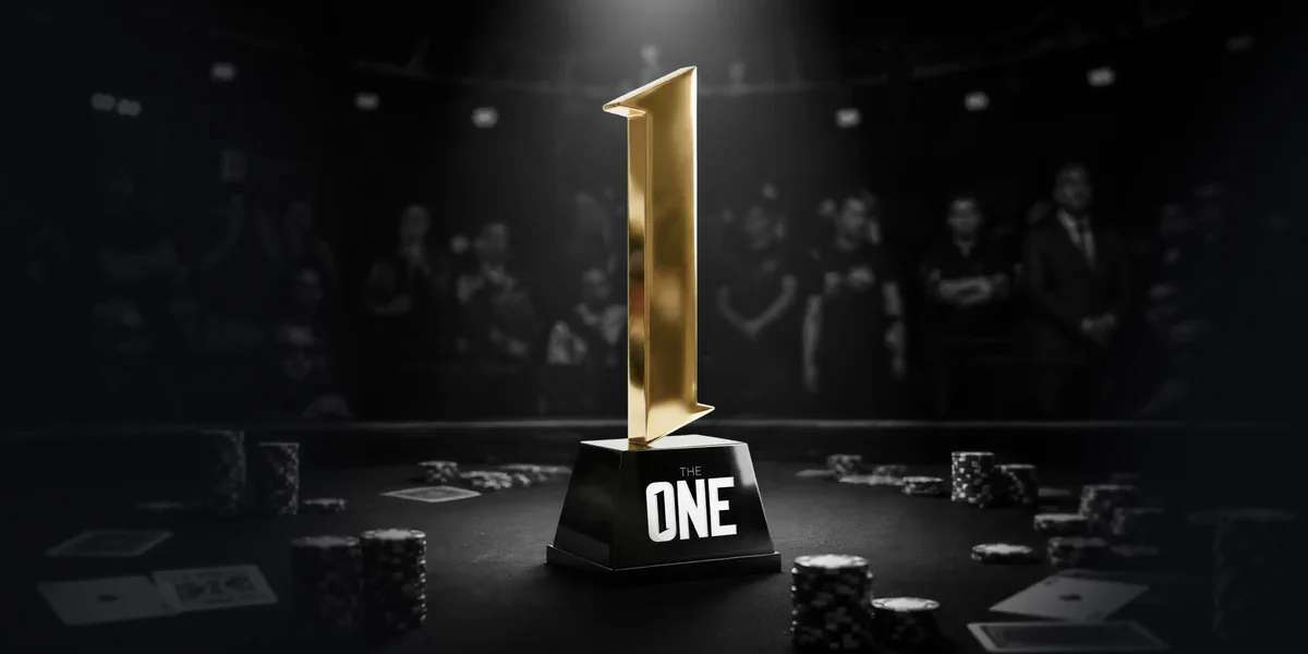The One trophy: the gold number one awarded to CoinPoker's first champion The One trophy on a poker table, a gold number one on a black base with The One lettering, awarded to the winner of CoinPoker's $5,000,000 GTD tournament