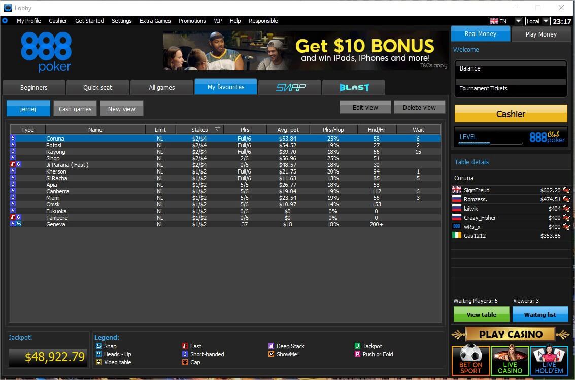 888 Poker Lobby