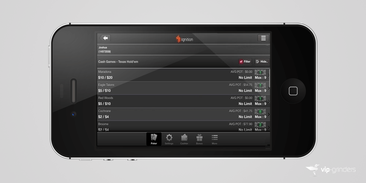 Ignition Casino Mobile Poker App Lobby