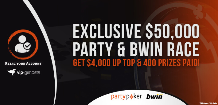 Junte-se à maior Rake Race da Internet para a partypoker & Bwin com um prêmio de $ 50.000!