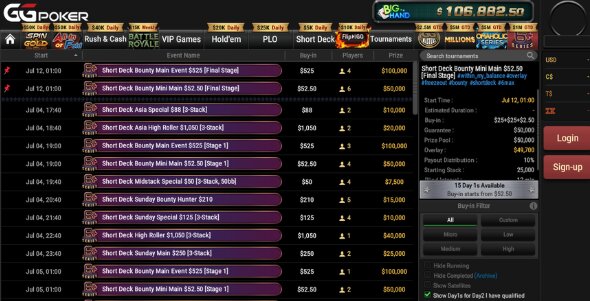 GGPoker Short Deck Poker lobby