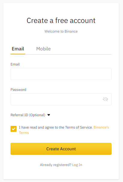 Registro Binance