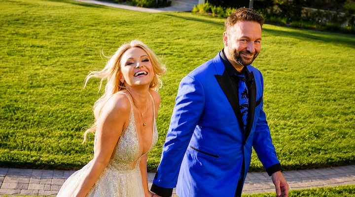 Daniel Negreanu and Amanda Leatherman walking down the aisle at their wedding at the Terranea Resort in May 2019