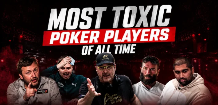 Most Toxic Poker Players of All Time featuring Phil Hellmuth, Martin Kabrhel, Tony G, Dan Bilzerian, and Nik Airball