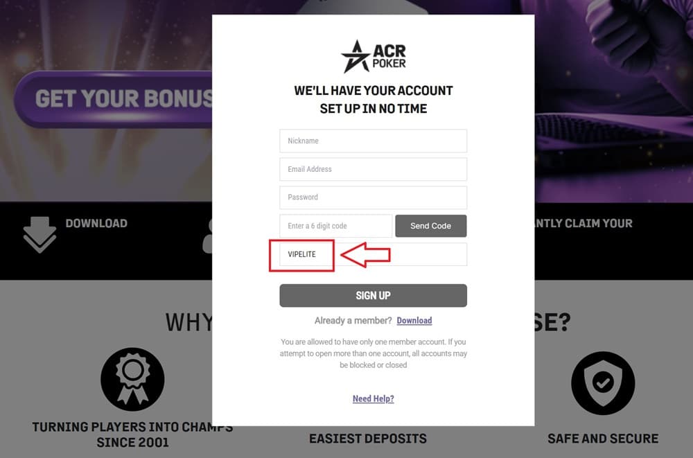 Americas Cardroom Bonus Code Registration