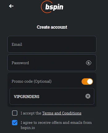 bspin promo code VIPGRINDERS