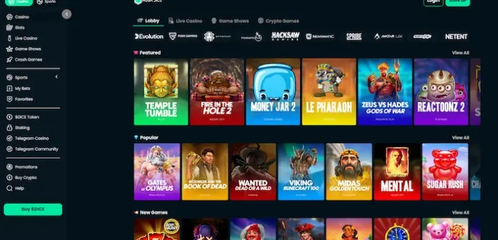 mega dice casino lobby