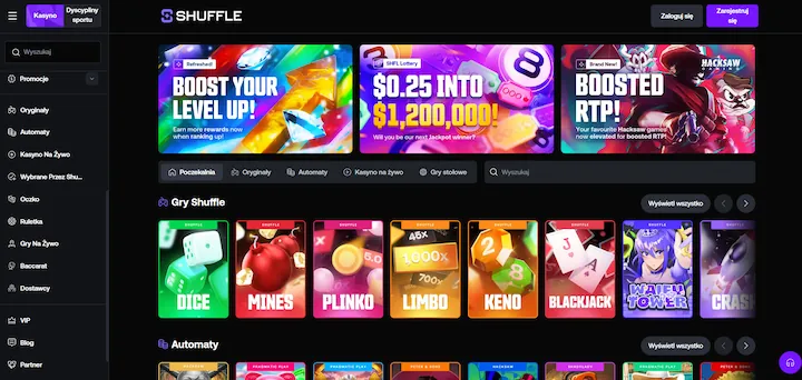Shuffle – kasyno Bitcoin dla graczy VIP