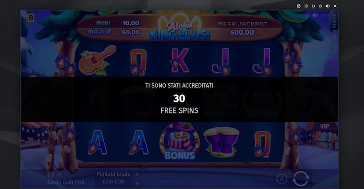 BetLabel – 30 free spins senza deposito accreditati automaticamente dopo la registrazione, utilizzabili sulla slot Aloha King Elvis