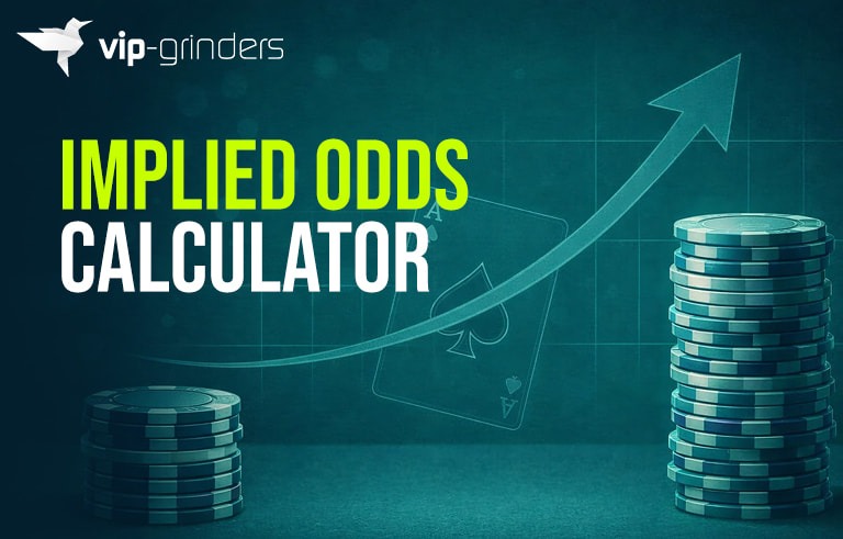 Illustration of poker chips increasing in value with an upward arrow and ace card, representing implied odds and profitability in poker strategy calculations