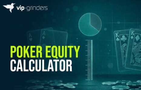 Poker equity calculator illustration showing pocket aces versus pocket kings with probability chart and poker chips, representing poker equity calculation and hand odds analysis