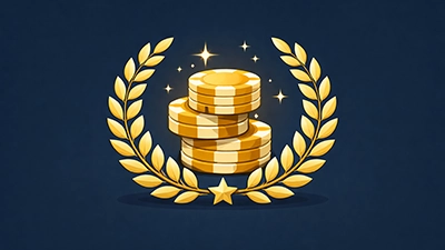 Gold laurel wreath surrounding poker chips