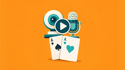Webcam and broadcast icon with playing cards