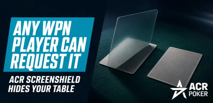 ACR Poker ScreenShield graphic showing a poker table shielded from screen-capture and screen-sharing software on the Winning Poker Network