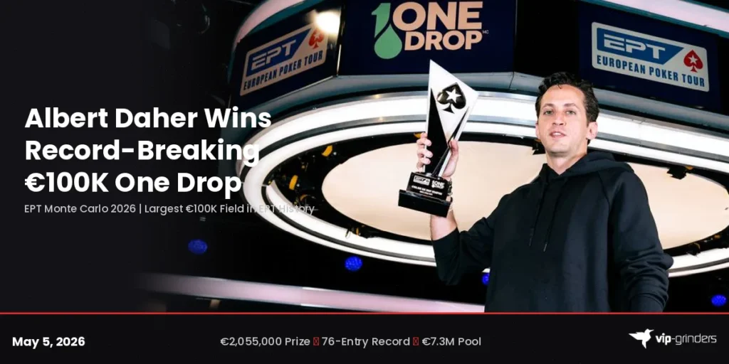 Albert Daher holding the EPT Monte Carlo €100K High Roller for One Drop trophy