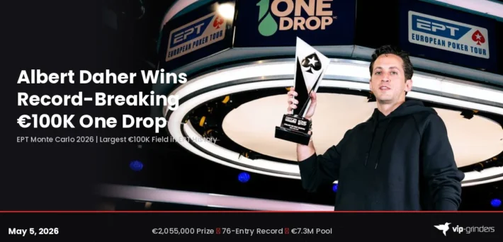 Albert Daher holding the EPT Monte Carlo €100K High Roller for One Drop trophy