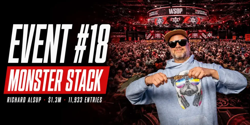 Richard Alsup celebrates winning the WSOP 2026 $1,500 Monster Stack No-Limit Hold'em for $1,302,125