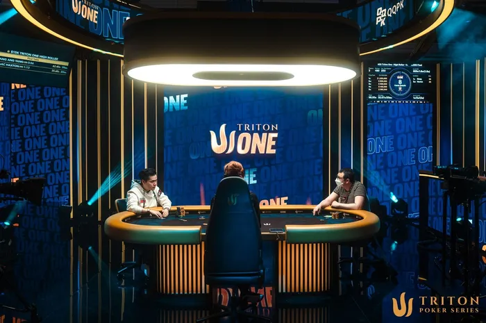 Austin Ang and Isaac Haxton playing heads-up at the Triton ONE Jeju 2026 $15K High Roller final table