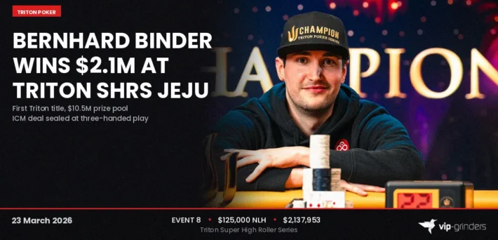 Bernhard Binder celebrates winning Event 8 $125K NLH at Triton Super High Roller Series Jeju 2026