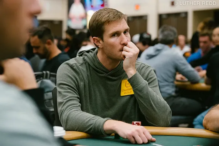 Brad Owen poker decision Brad Owen thinking through a hand at the poker table