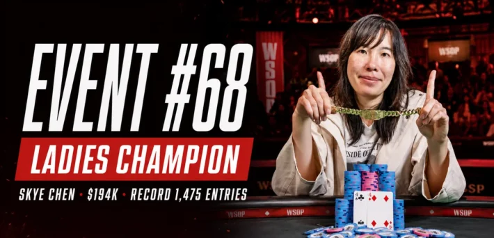 Skye Chen holds the bracelet as WSOP 2026 Ladies Championship winner