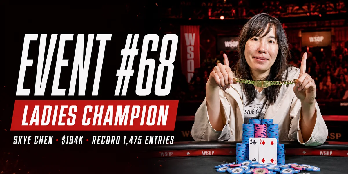 Skye Chen holds the bracelet as WSOP 2026 Ladies Championship winner