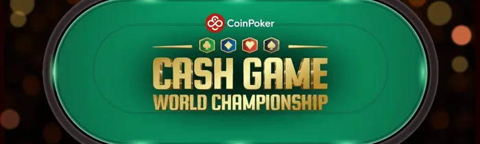 CoinPoker Cash Game World Championship table showing the CGWC branding and four suit icons