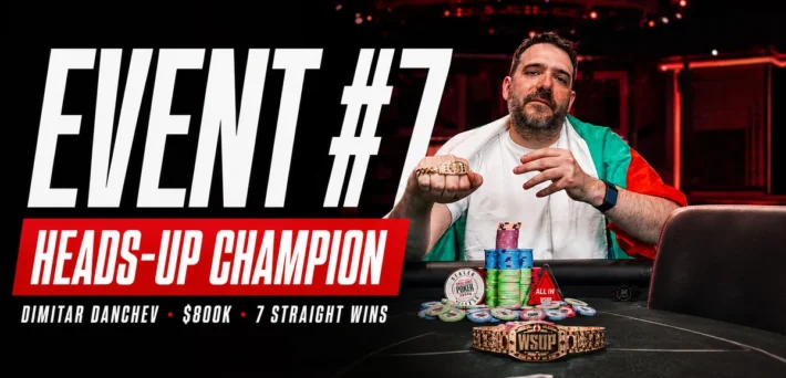 Dimitar Danchev celebrates winning the WSOP 2026 $25,000 Heads-Up No-Limit Hold