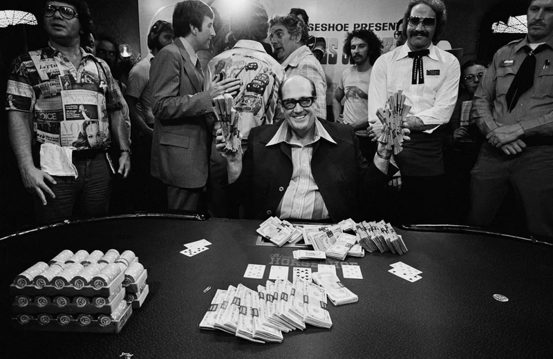 Doyle Brunson with the winner-take-all cash after his first WSOP Main Event title