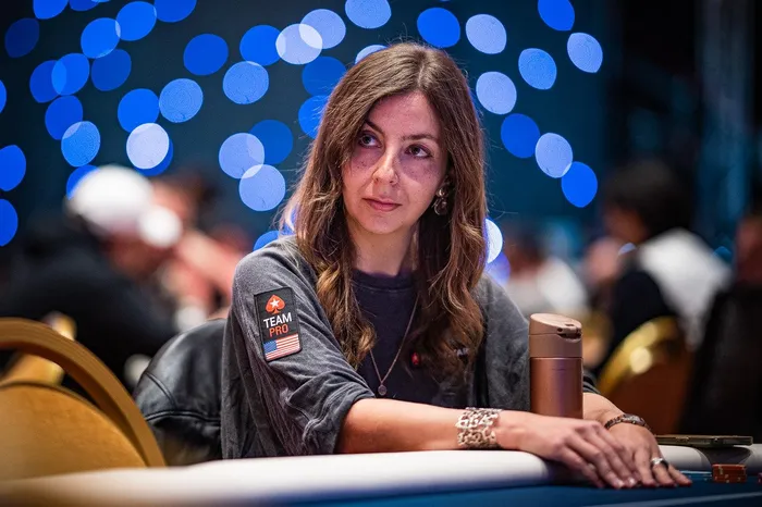 Maria Konnikova at a poker tournament Maria Konnikova at a poker tournament wearing a PokerStars Team Pro patch