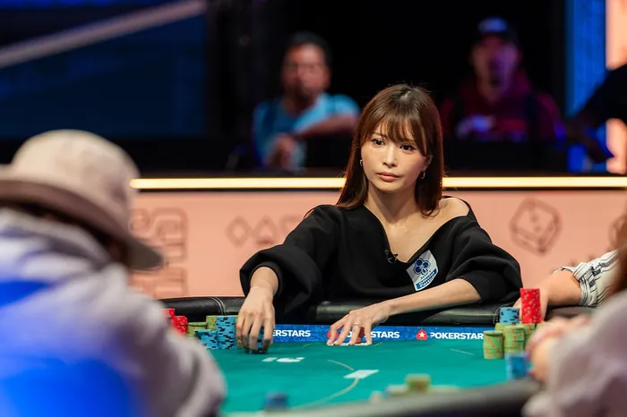 Shiina Okamoto at a WSOP event Shiina Okamoto competing at a WSOP event with PokerStars branding visible