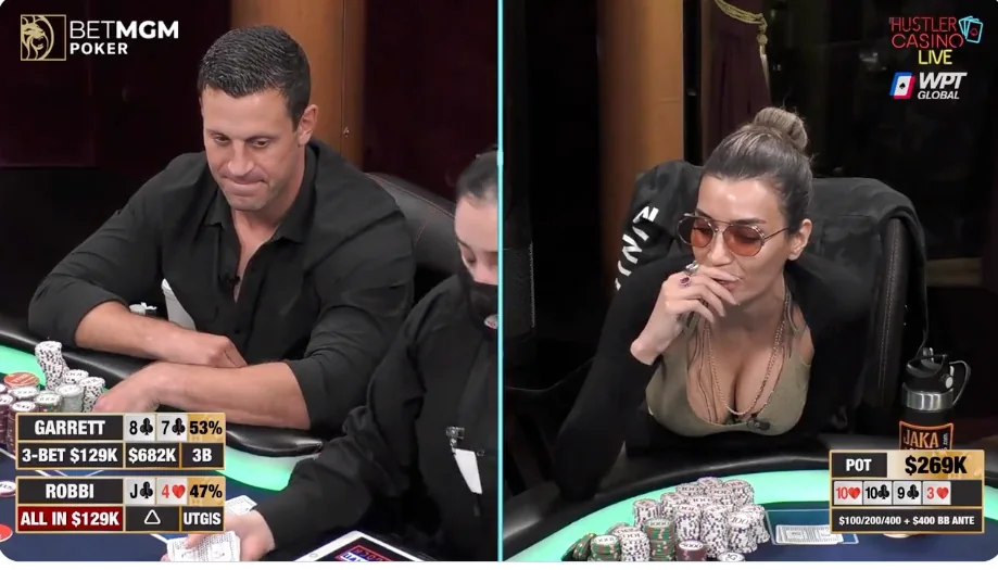 The J4 hand Garrett Adelstein and Robbi Jade Lew in the J4 hand on Hustler Casino Live
