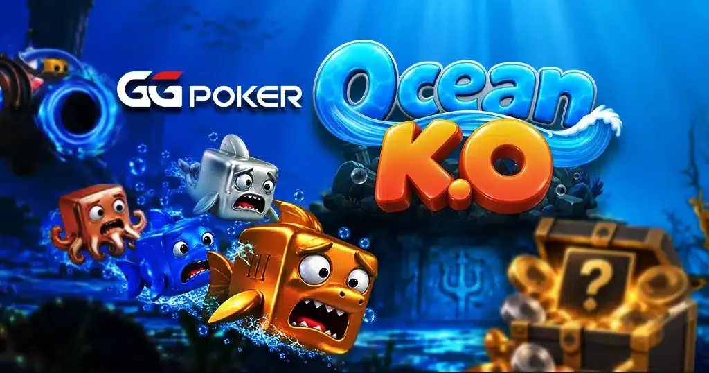 GGPoker Ocean KO launch banner GGPoker Ocean KO promotional banner with the sea-creature bounty tiers and a treasure chest, October 2026