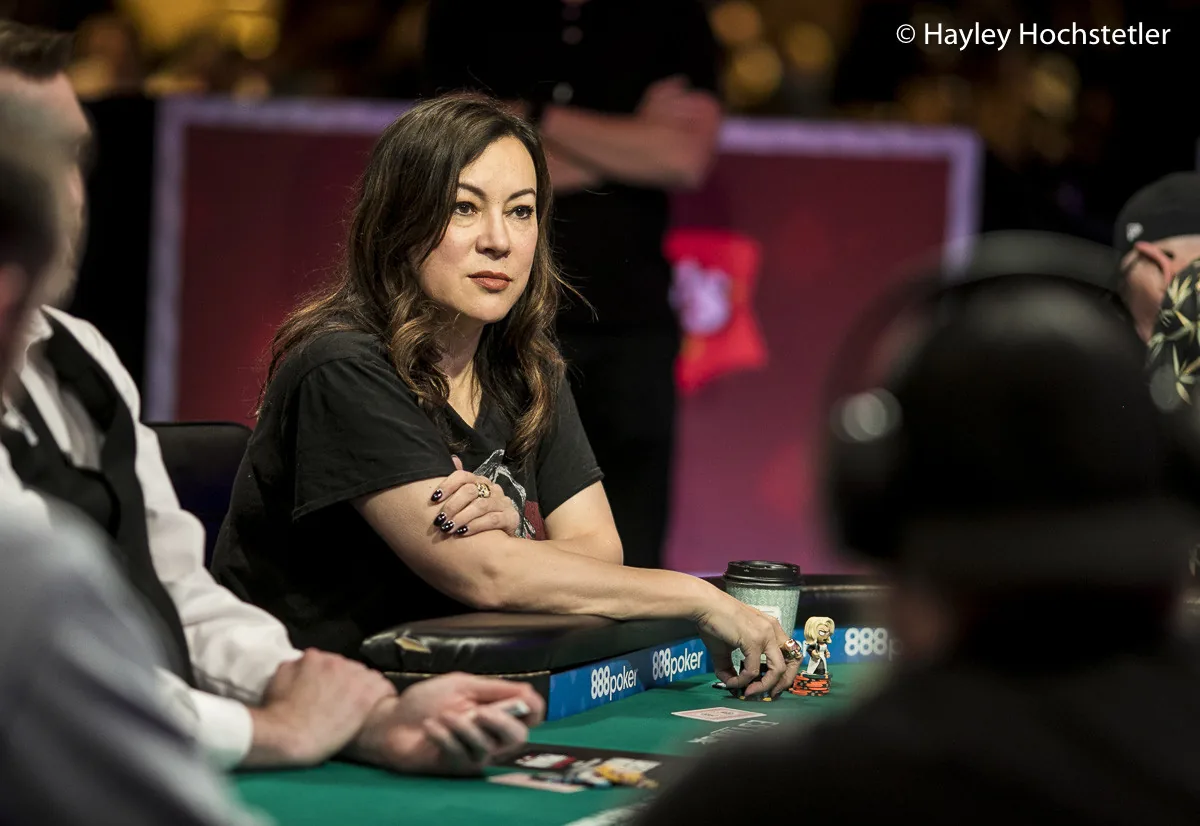 Jennifer Tilly seated at a World Series of Poker tournament table