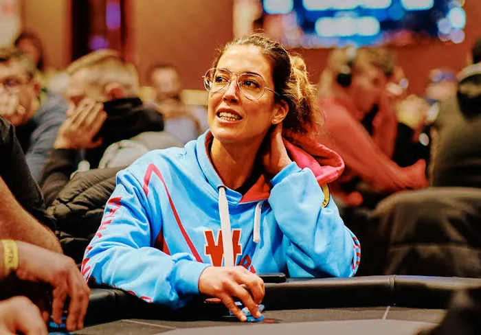 Leo Margets studying the action from behind her chips