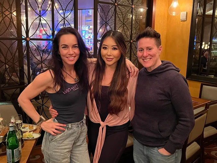Maria Ho Vanessa Selbst Liv Boeree Maria Ho with Vanessa Selbst and Liv Boeree at a social gathering