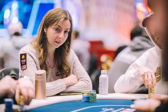 Maria Konnikova PokerStars Team Pro Maria Konnikova in a PokerStars Team Pro patch during a live tournament