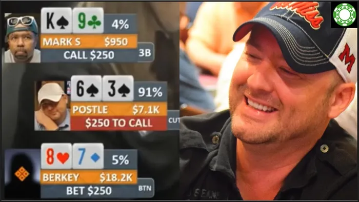 Stones Live broadcast graphic showing players’ hole cards and win percentages