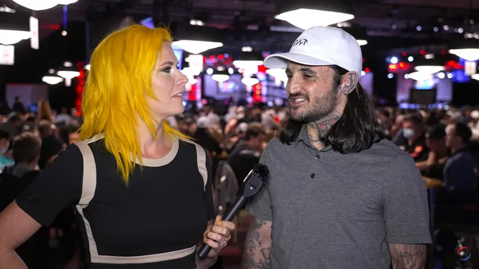 Mikki Mase being interviewed at the WSOP