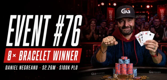 Daniel Negreanu celebrates winning his eighth WSOP bracelet in the $100,000 High Roller PLO at WSOP 2026