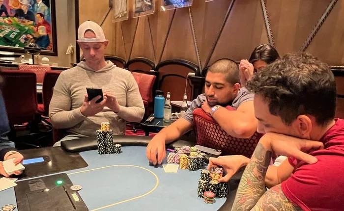 Matt Berkey and Nik Airball at the poker table during their 2023 heads-up grudge match