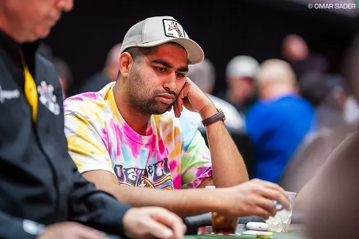 Nik Airball Nikhil Arcot contemplating at the poker table