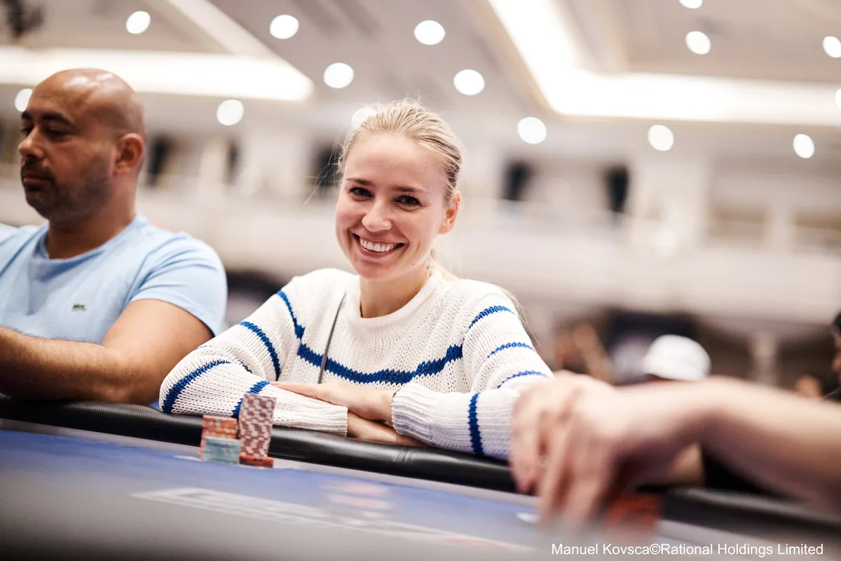 Olga Iermolcheva Live Tournament Olga Iermolcheva smiling during a live poker tournament
