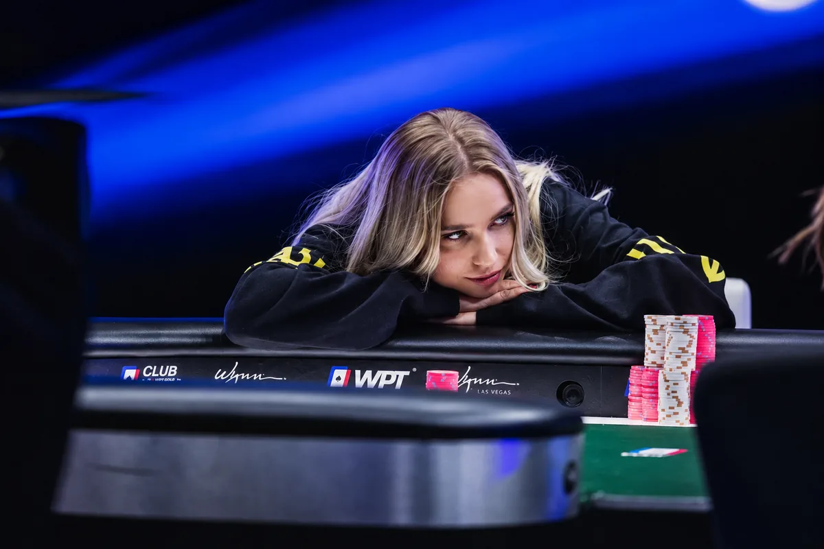 Olga Iermolcheva WPT Final Table Olga Iermolcheva at a WPT final table at the Wynn Las Vegas wearing a hoodie with the Ukrainian trident